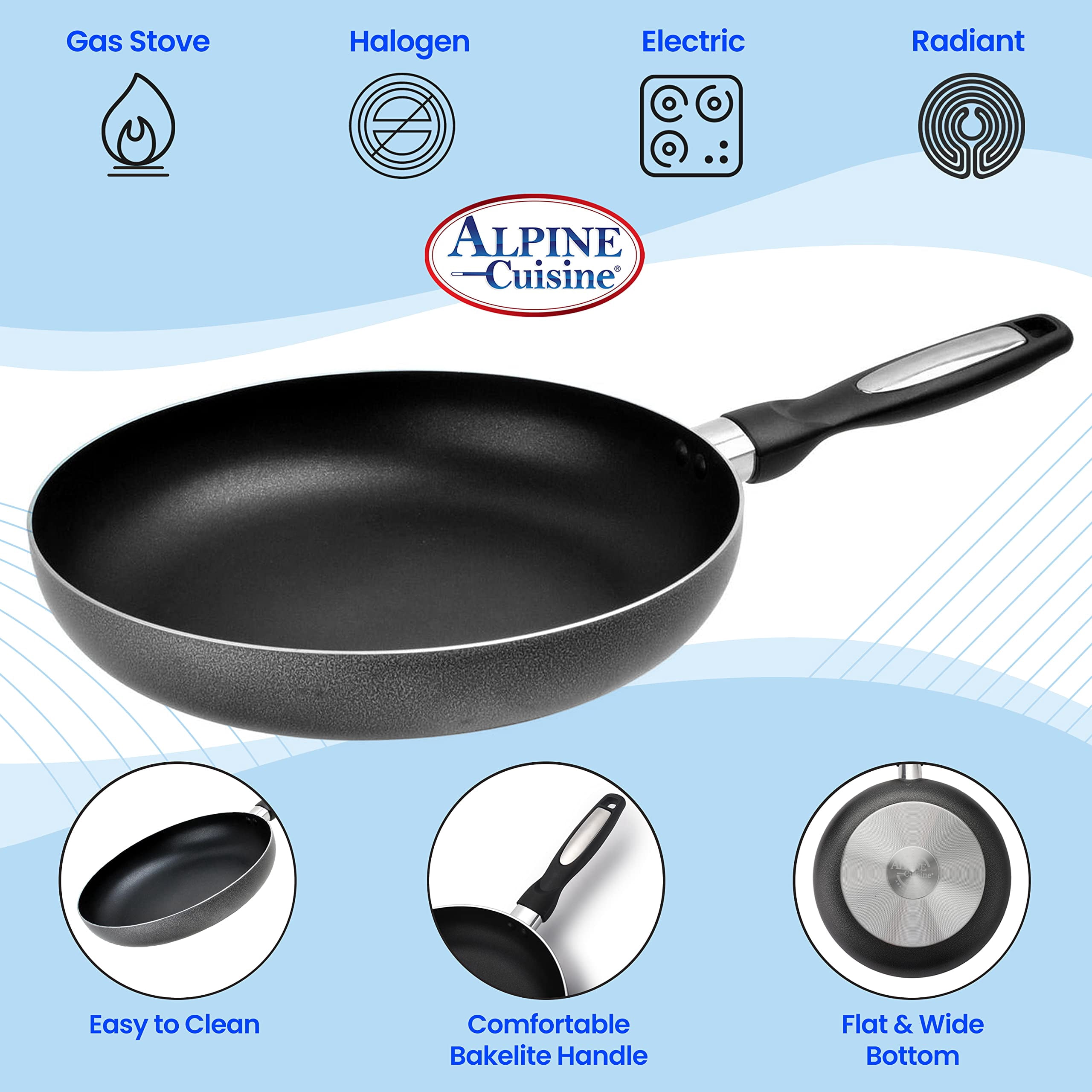 Alpine Cuisine 10 Inch Aluminum Kitchen Cookware Non Stick Frying Fry Pan, Gray