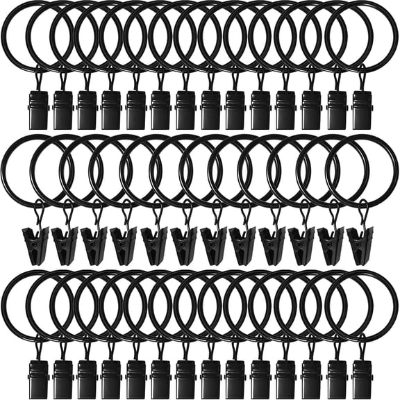 40 Pack Curtain Rings with Clips, Drapery Clips with Rings, Drapes Rings 1.26 in Interior Diameter, Fits up to 1 in Curtain Rod, Black