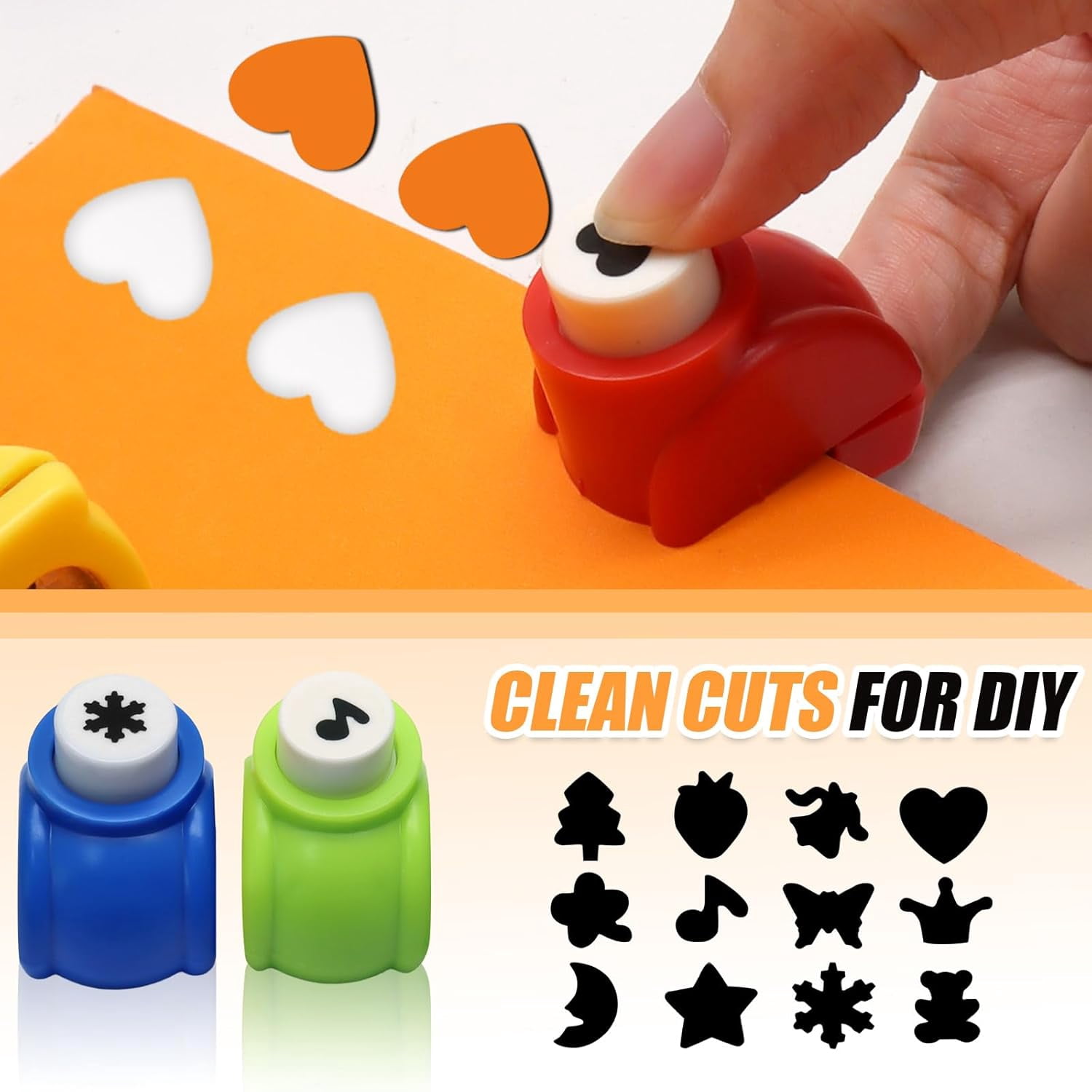 12 Pcs Craft Hole Punch Shapes Set - Mini Paper Punchers for Scrapbooking, Card Making, Nail Art, DIY Crafts - Includes Star, Heart, Butterfly & More (Assorted Colors)