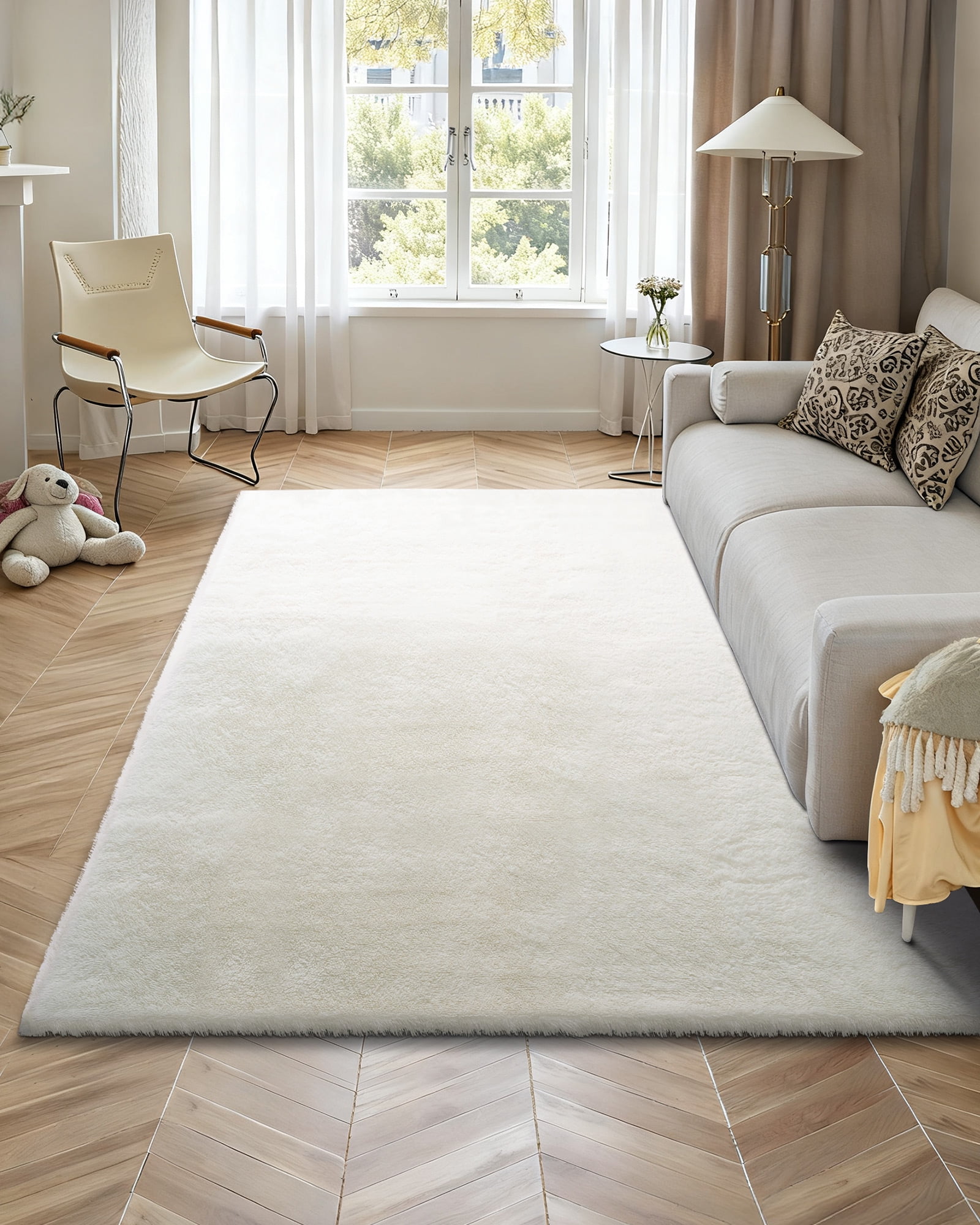 VEVOR Indoor Plush Area Rugs, 8 x 10 ft Soft Plush Carpet, Furry Shag Area Rugs for Living Room, Bedroom, Sunroom, Modern Home Decor Aesthetic, Non-Shedding, Non-Woven, Slip-Resistant, Ivory White