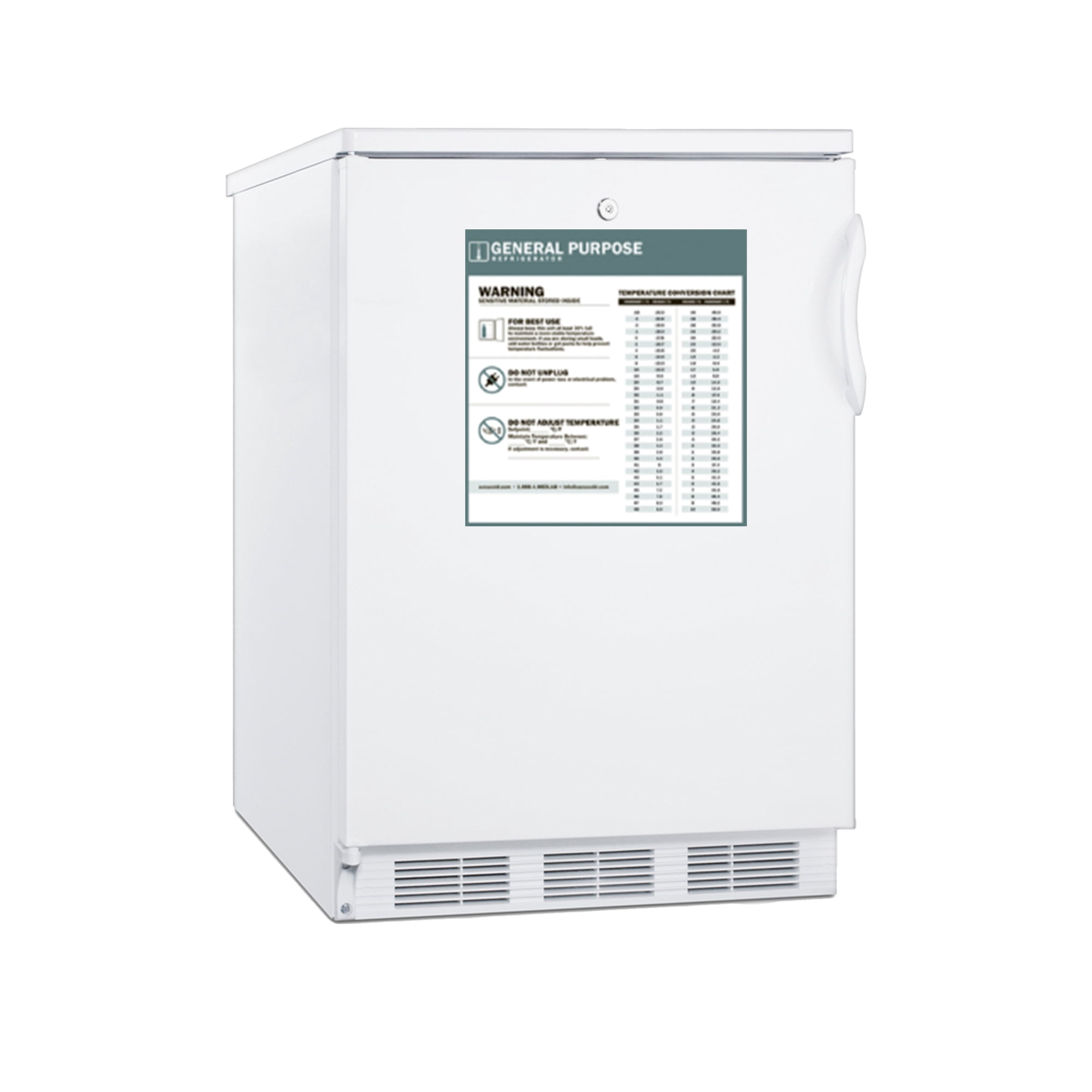 Accucold 24 Inch Refrigerator, 5.5 cu.ft., Undercounter, Commercial, General Purpose Medical, White - FF7LWGPCLHD (Left Handed Door Swing)