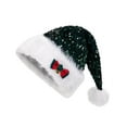 thumbnail image 4 of yuksok Christmas Hat Costume Accessories Soft Headwear Funny Sequin Santa Claus Hat Green, 4 of 9