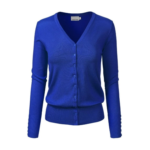 Made by Olivia Women's Classic Button Down Long Sleeve V-Neck Soft Knit Sweater Cardigan