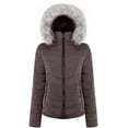 thumbnail image 3 of BodiLover, Women's, Winter Quilted Puffer Short Coat High Collar Jacket with Removable Faux Fur Hood Zipper Vegan Leather Piping, Chocolate, M, 3 of 3
