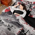 thumbnail image 4 of jejeloiu Japanese Samurai 7-Piece Twin Bedding Sets,Retro Ink Painting Bedding Comforter Set,Red Flower Floral Sheet Sets For Boys Kids,Microfiber Bedroom Decor Reversible, 4 of 8