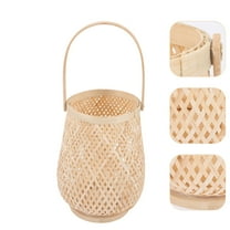 NICEXMAS Floor Lantern Woven Candle Holder Lantern Bamboo Light Brown 1Set for Home Decor