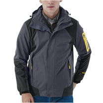 APEXFWDT Men's Big & Tall Outdoor Raincoat Waterproof Windbreaker Jacket with Removable Hood & Zip Pockets, Hiking Fishing Gear,L,Dark Gray