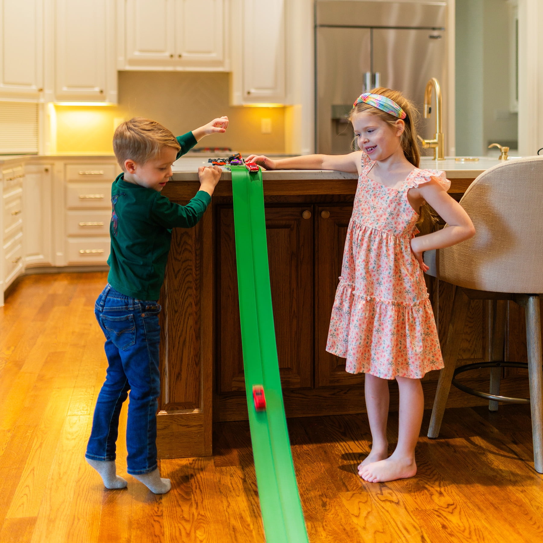 Valchemist FlexTrack 5000 Green Flexible Race Car Track for Kids Toy with Suction Cups Compatible with Hot Wheels and Diecast 1/64th Cars and More 15 Feet Long Rolls Up Portable Racetrack