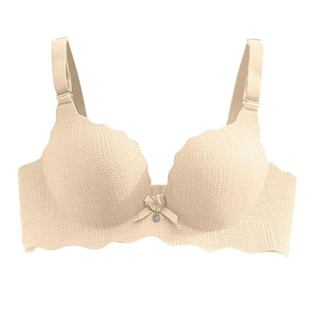 Mrat Thin Strap Sports Bra Women s Comfortable Soft Solid Color Underwear Tank Tops Bra Wireless Gathering Adjustable Shoulder Straps Sagging Bra S-471 Beige M