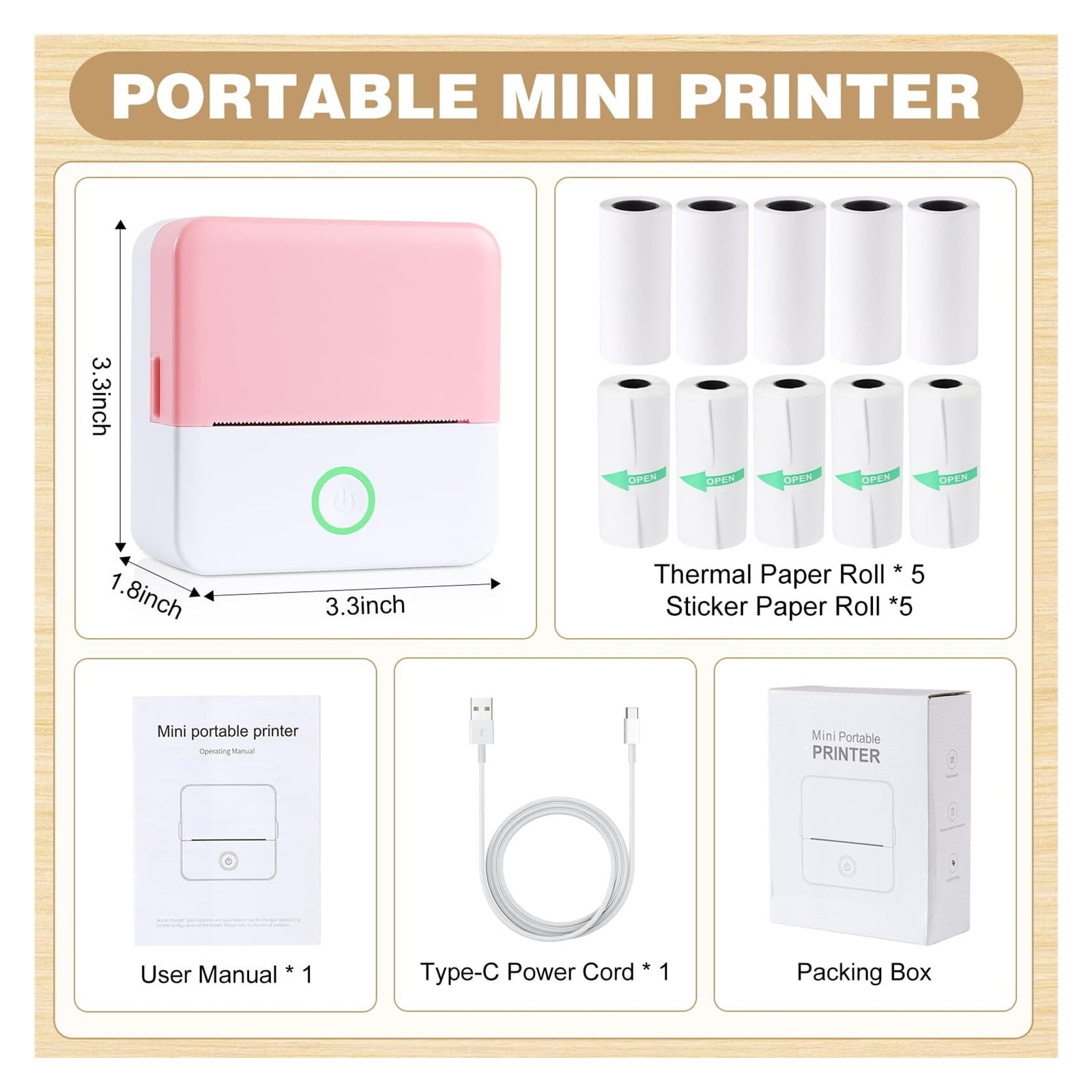 Print Pods Mini Printer, Thermal Inkless Sticker Maker with 10 Rolls Printing Paper, Pocket Printpod for Phone, Impresora Portátil for Notes, DIY, Compatible with iOS & Android (Grey)