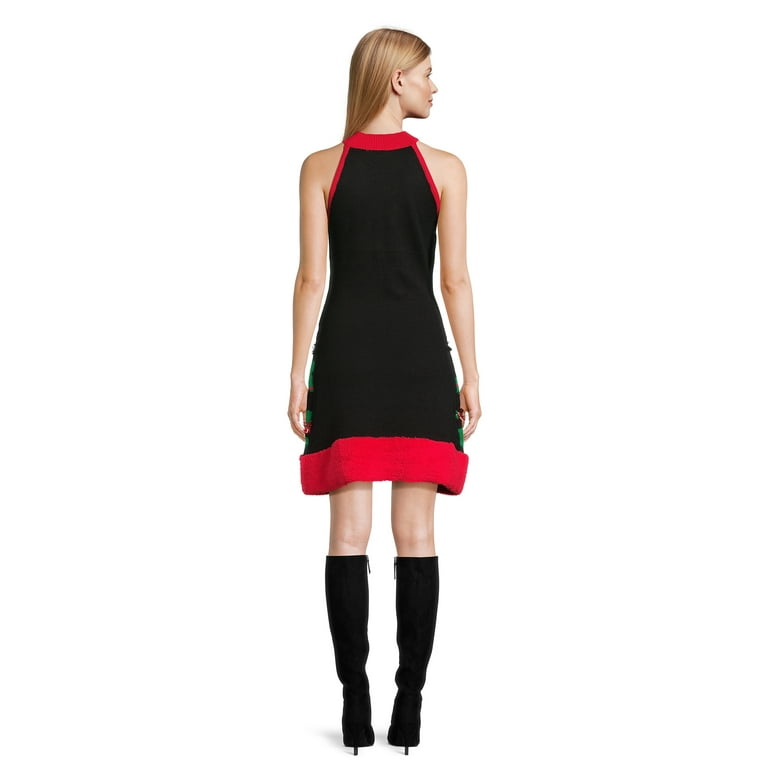 No Boundaries Juniors' Sleeveless Christmas Sweater Dress, Sizes XS-XXXL 