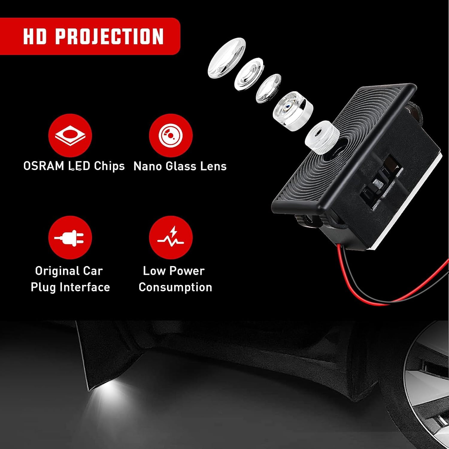 Nilight Door Projector Puddle Lights Compatible with Tesla Model 3/Y/S/X, Welcome Courtesy Step Door Interior Lamps Super Bright, 2-Pack