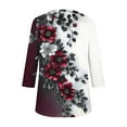 thumbnail image 6 of JTZGDY Summer Tunic Tops for Women Dressy Casual 2025 Fashion 3/4 Lenght Sleeve Floral Printed Ruched Pleated Crewneck Graphic T-Shirts Loose Fit Curvy Hem Blouse Wine#04 XXL, 6 of 7