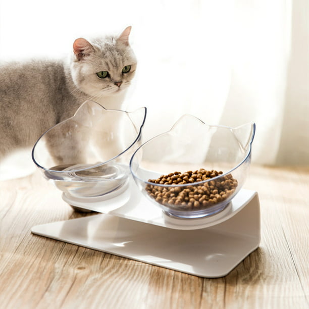 Cat Bowl with Stand, 15° Transparent Tilted Raised Pet Feeding Bowl for
