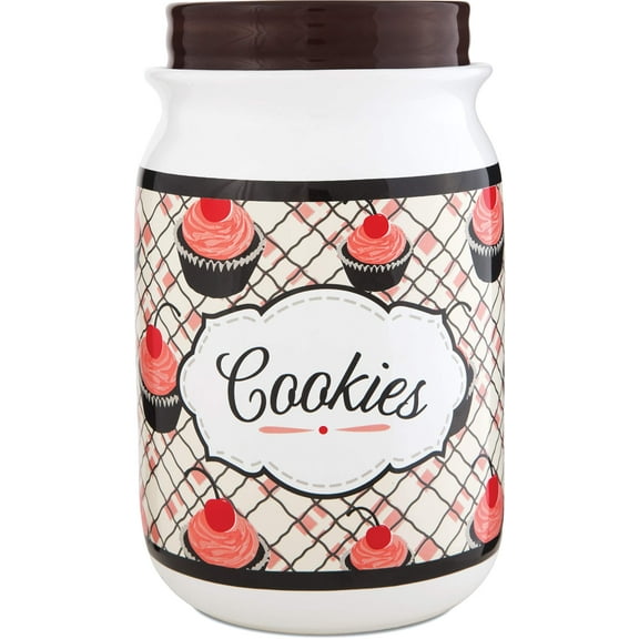 Pavilion Gift Company 49036 You and Me by Jessie Steele Ceramic Cookie Jar, 9-Inch, Cherry Cupcake