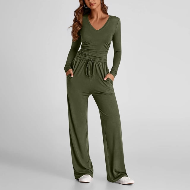 Soki Women's 2 Piece Sets Fall Outfits Long Sleeve Wide Leg Tracksuits Casual Lounge Set Matching Sets