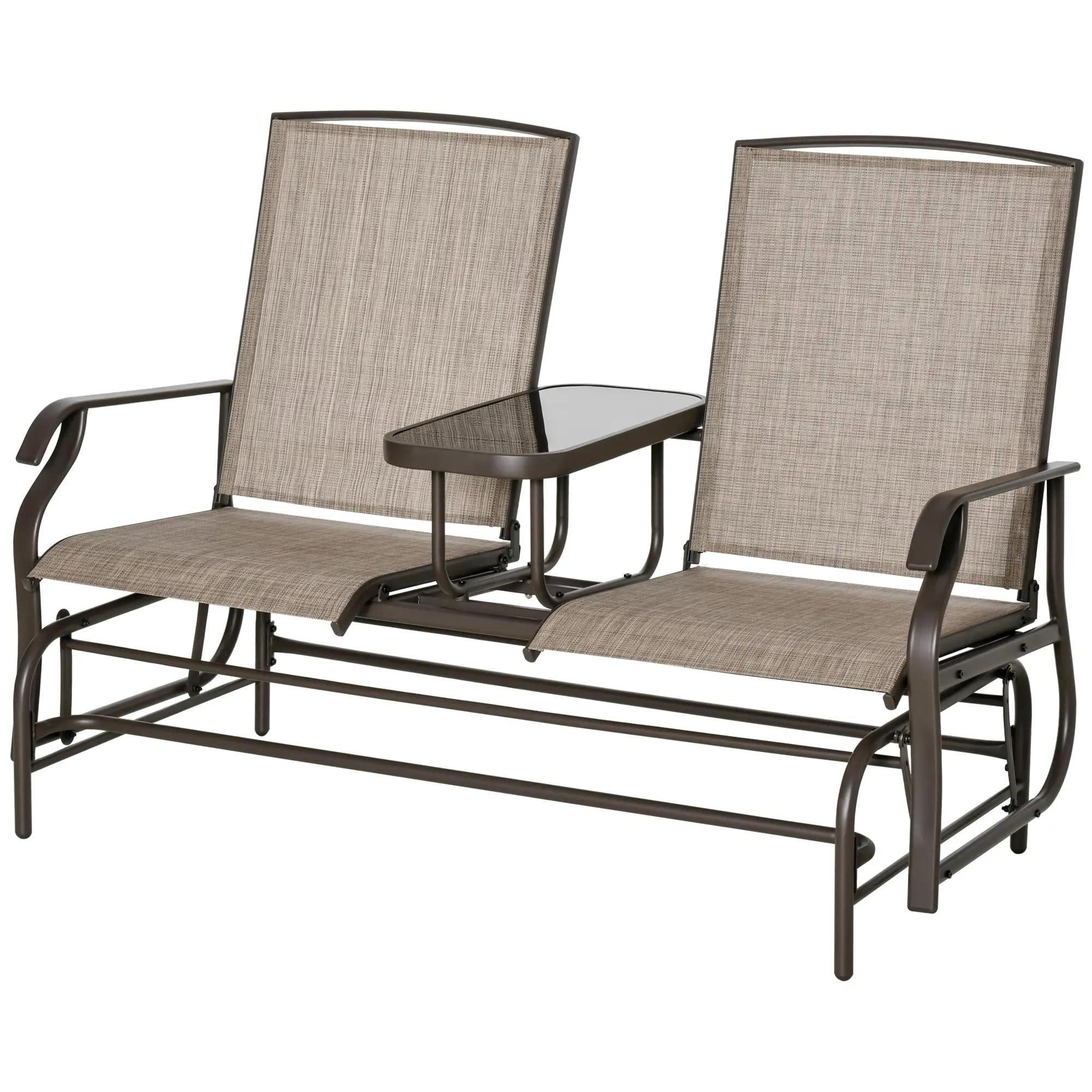 Resenkos Outdoor Glider Bench with Mesh Fabric, Metal Frame Loveseat with Armrests, Brown, Patio Furniture for Garden Porch,Sand