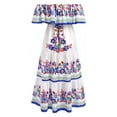 thumbnail image 5 of Bibifish Womens Dresses Ethnic Style Off Shoulder Red Floral Printed Long Maxi Dresses Breathable Flowy Swing Dresses Elegant Travel Outfits, 5 of 9