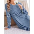 thumbnail image 4 of KISSGAL Women Nightgowns Long Sleeve Sleepshirts Pleated Long Nightdress V Neck Curved Hem Night Gown Sleepwear with Pockets, 4 of 7