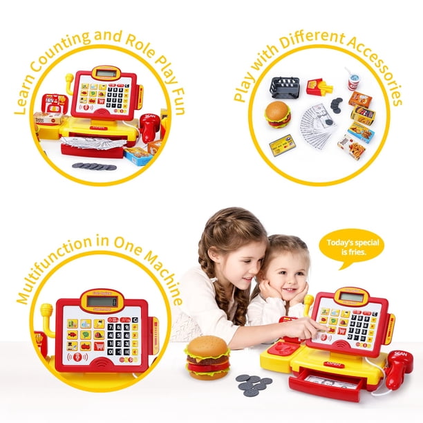 Caja Registradora De Juguete Grande Con Escáner, Carrito De Compras Y Calculadora Real – Regalo Educativo Para Niños 3-8 Años