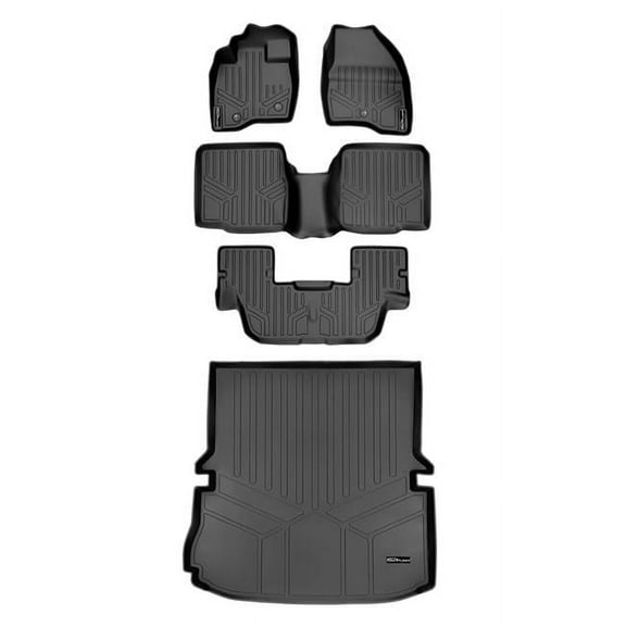 Smartliner SA0082-B0082-C0082-D0082 3 Rows Behind 2nd Row Floor Mats & Cargo Liner Set without Center Console for 2011-2014 Ford Explorer, Black