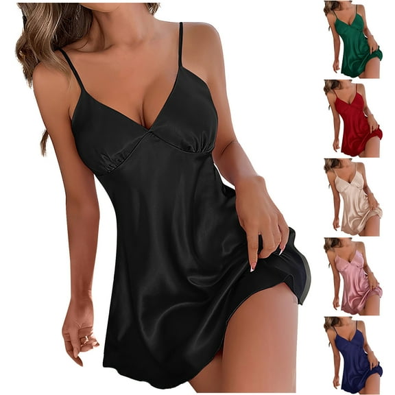 Elainilye Fashion Pajamas for Women Suspended Sleepwear Open Back Short Dress Summer Thin Breathable Ice Silk Dress Pajamas,Blue