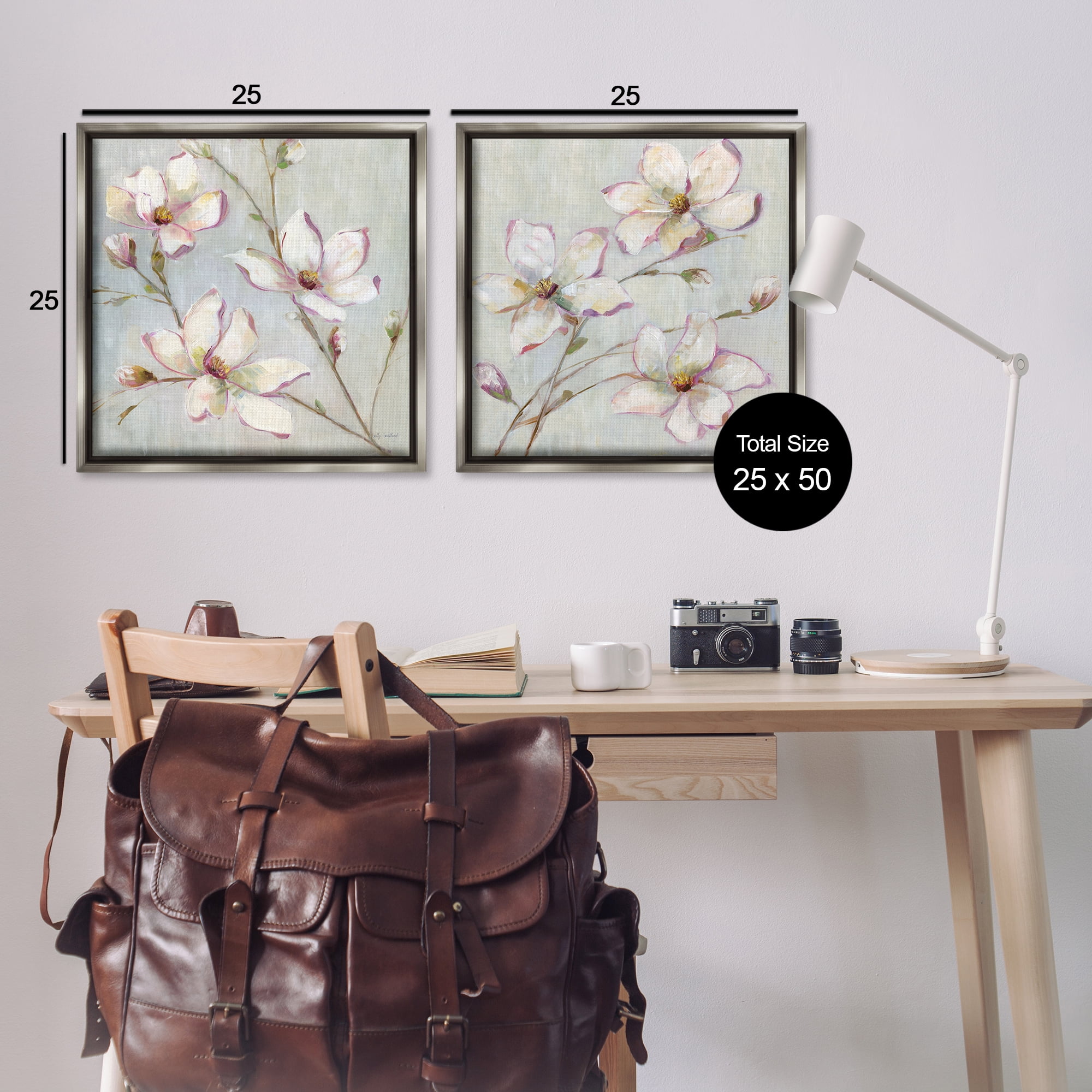 Stupell Industries Spring Tree Blooms Plants & Flowers Painting Gray Floater Framed Canvas Art Print Wall Art, 25 x 25, Set of 2