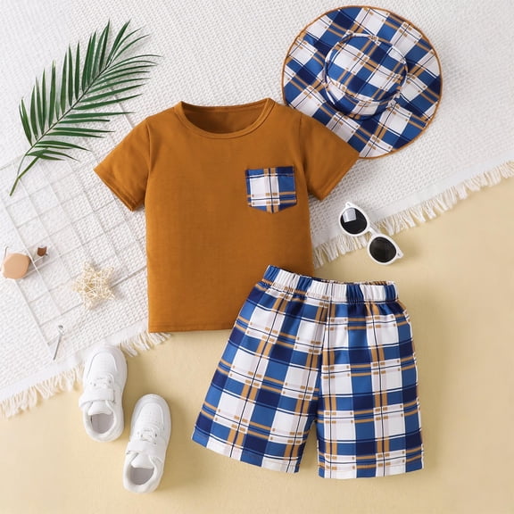 Sentuca Summer Boys Outfit Sets Classic T Shirts and Shorts and Sun Cap 3PC Casual Toddler Clothes Size 3 Years