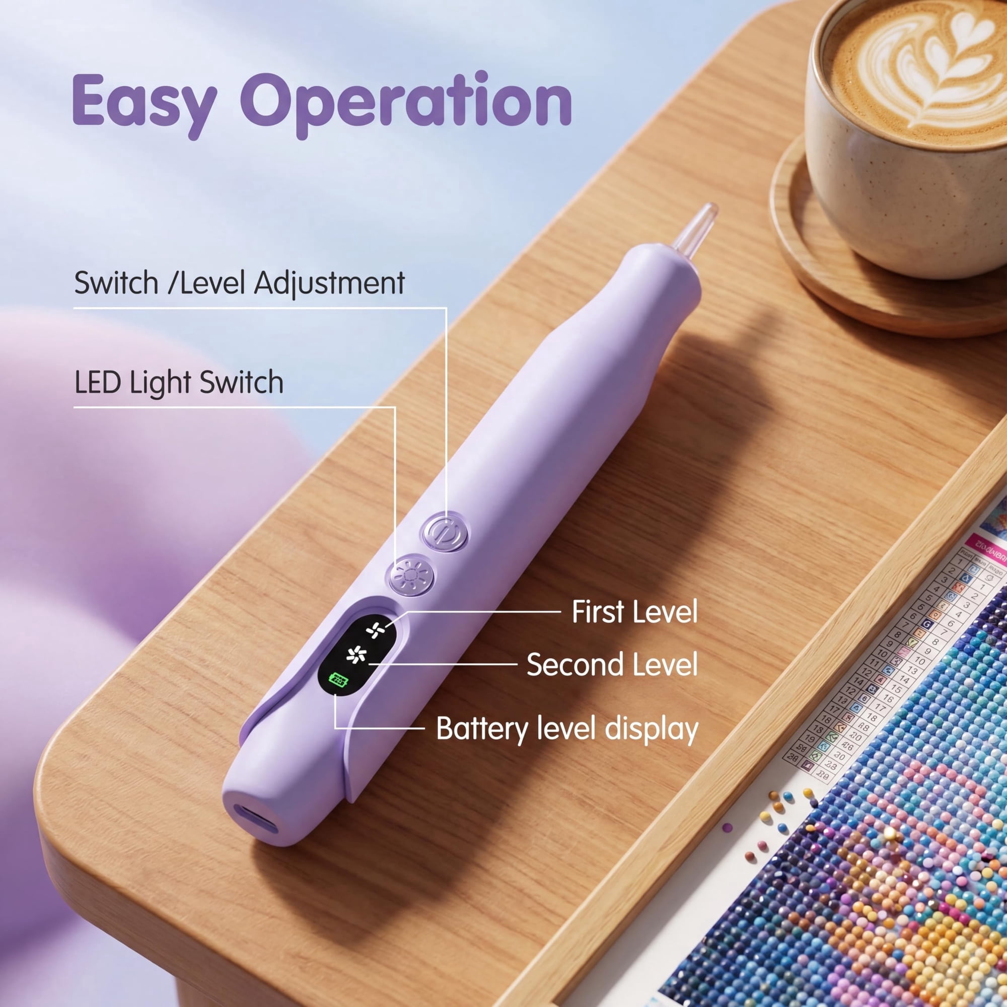 Wiher Diamond Art Pens, Electric Vacuum Diamond Painting Pen no Wax Needed, Dual-Speed Adjustment, Diamond Art Accessory for DIY Diamond Painting, Gift for Diamond Art Fan, Purple