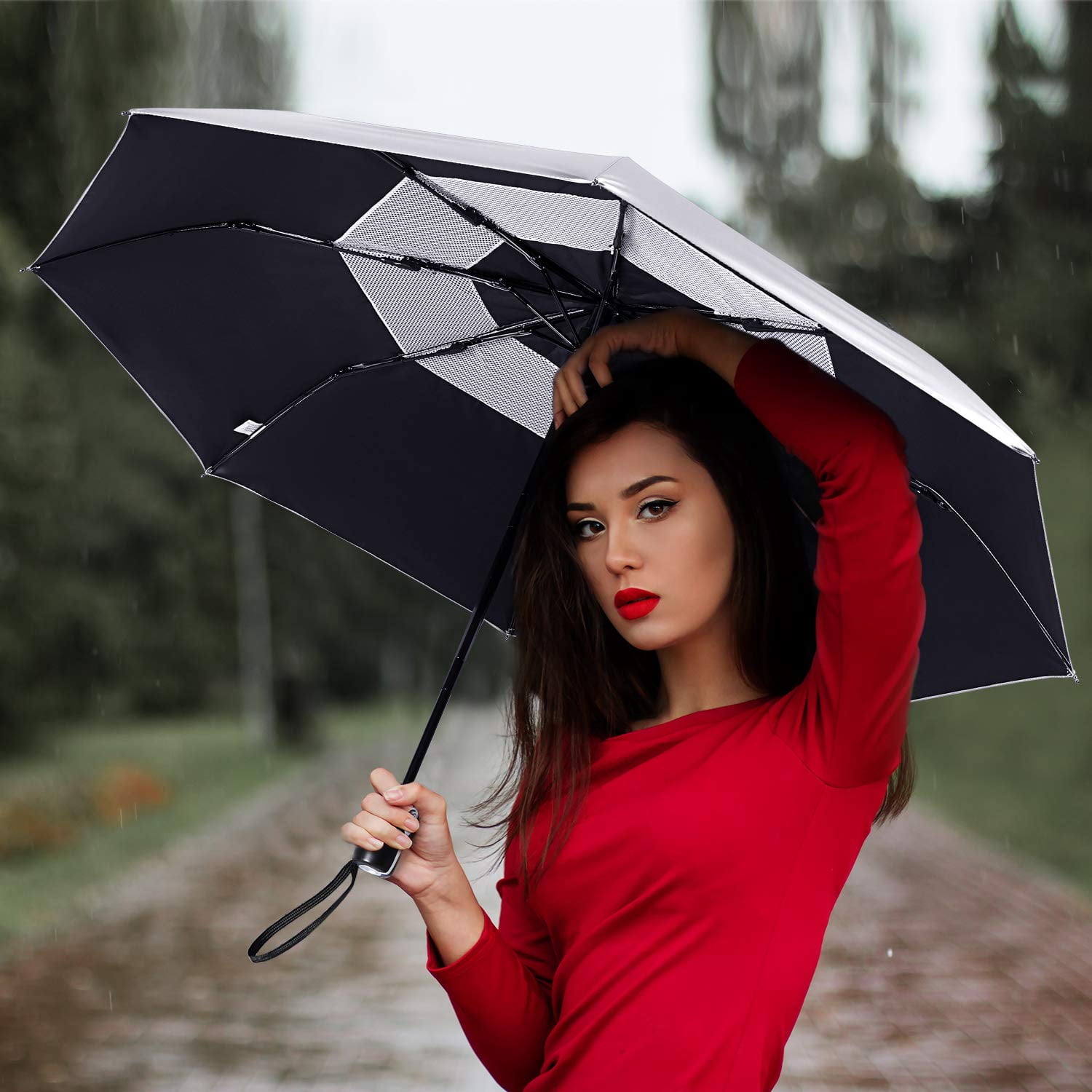 G4Free UPF 50+ UV Protection Travel Umbrella 42/46 Inch Windproof Silver Coating Sun Blocking Umbrella