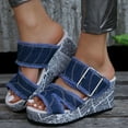 thumbnail image 3 of Sandales à Plateforme Compensée en Denim pour Femmes, Mode Décontractée, Talon Haut Épais, Pantoufles à Enfiler pour Femmes 2025, 3 of 7