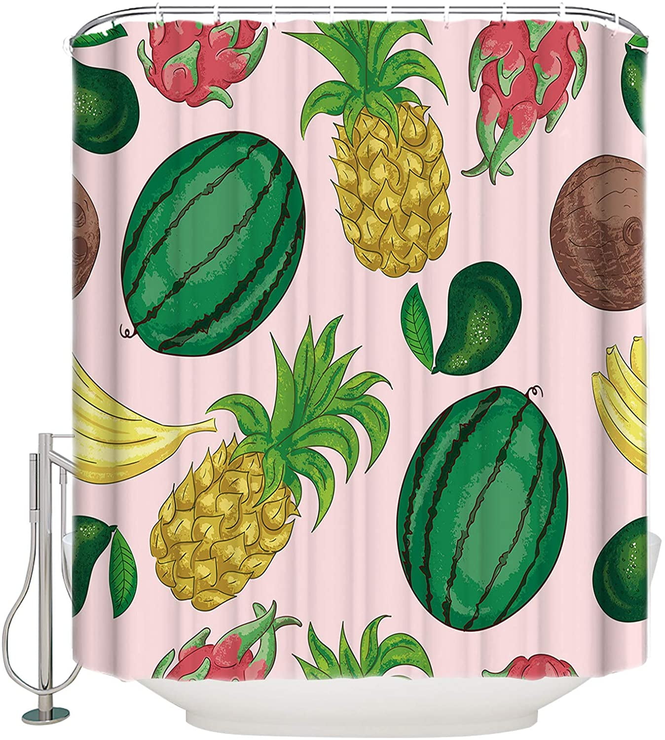 JOOCAR Watermelon, Dragon Fruit, Banana and Coconut Shower Curtain
