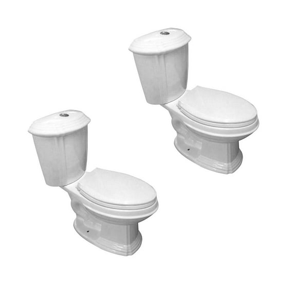 Sheffield 2-Piece 0.8 GPF/1.6 GPF WaterSense Dual Flush Elongated Bathroom Toilet In White w/Slow Close Seat Heavy Duty Porcelain Renovators Supply Set of 2