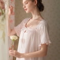 thumbnail image 3 of Previn Women's Cotton Victorian Nightgown Short Sleeve Cute Lace Soft Summer Vintage Princess Frilly Old Fashioned Long Sleep Dress Ruffle Pajama Dress Light Pink Large, 3 of 4