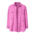 thumbnail image 5 of adviicd Women's Oversized Denim Jacket Casual Long Sleeve Denim Shirts Jean Jacket Fall Outfits 2025 Hot Pink, M, 5 of 6