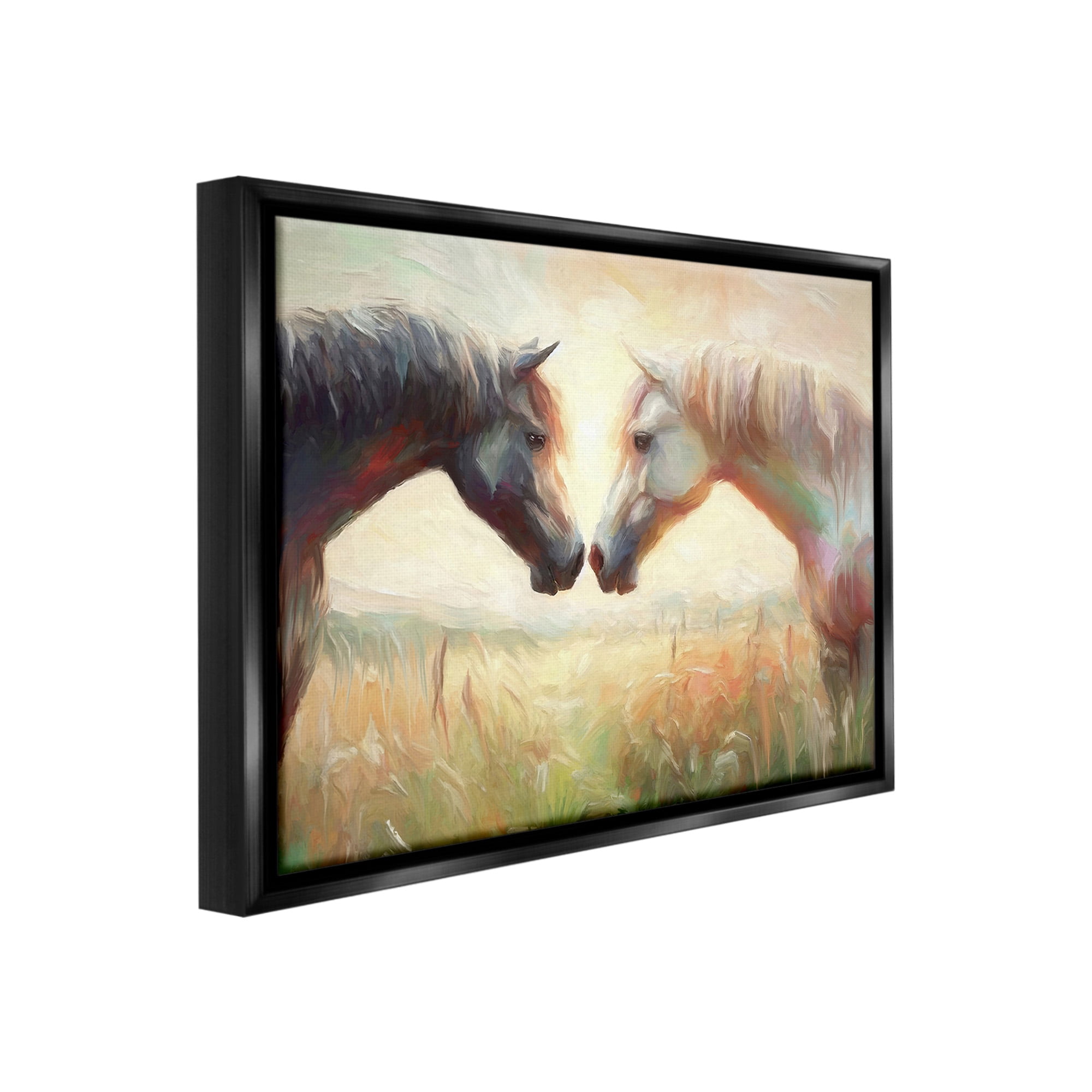 Stupell Industries Sunlit Horse Pair Animals & Insects Painting Black Floater Framed Canvas Art Print Wall Art, 21 x 17