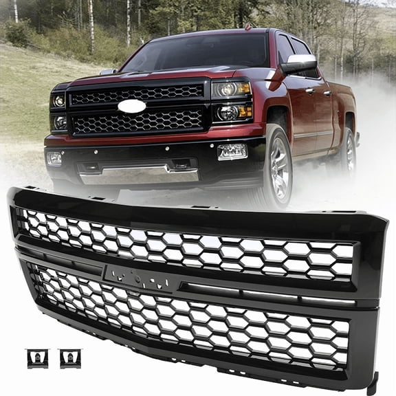 Front Upper Grille Grill Gloss Black Fit For Chevrolet Silverado 1500 2014 2015