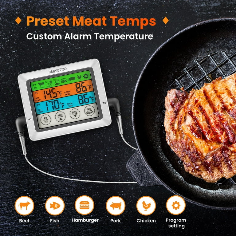 SMARTRO ST54 Dual Probe Digital Meat Thermometer for Cooking Food Kitchen  Oven BBQ Grill with Timer Mode and Commercial-Grade Probes 