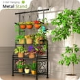 thumbnail image 4 of Plant Stand Indoor Outdoor, 3-Tier Heavy Duty Metal Shelves, Display up to 14 Multiple Plants, Tall Plant Holder with Plant Hanger, Suit for Patio Living Room Garden Balcony, 5 Hooks, Black, 4 of 7