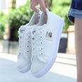 thumbnail image 4 of Domuza Women Frayed Edge Patch Decor Low Top Canvas Sneakers, Lace Up Casual Flat Skate Shoes Non Slip Rubber Sole for Daily Walking Streetwear White 9（EU-42）, 4 of 4