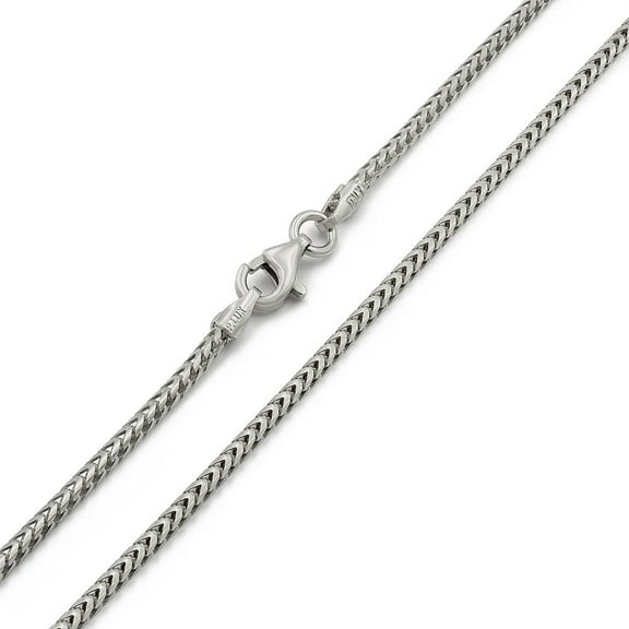 925 Italian Sterling Silver 1.5mm Solid Franco Chain, FREE Microfiber Cloth, Rhodium Plated Square Box Link Mens Womens Necklace 16" - 30", Giorgio Bergamo