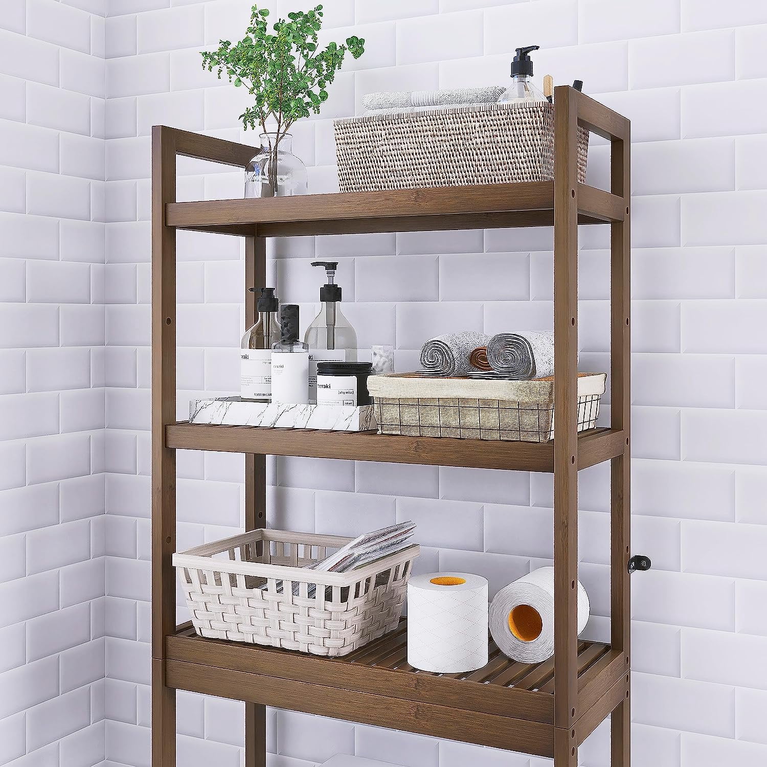 Over-The-Toilet Storage Shelf, 3-Tier Adjustable Bathroom Organizer Rack with Space Saving Design for Small Bathrooms