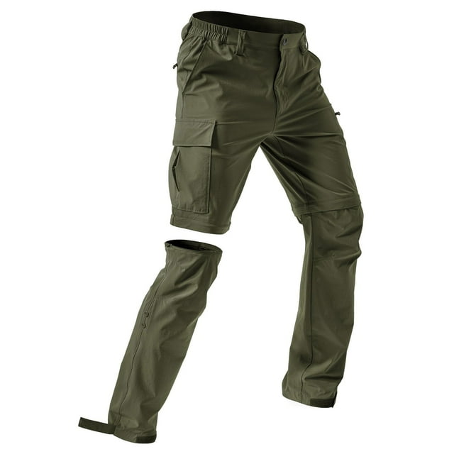 Xyxonk Pantalon de Randonnée pour Hommes Convertible Séchage Rapide Imperméable Fermeture Éclair Pêche Safari Cargo Léger Extérieur Couleur Unie avec 4 Poches Profondes Vert Foncé TG