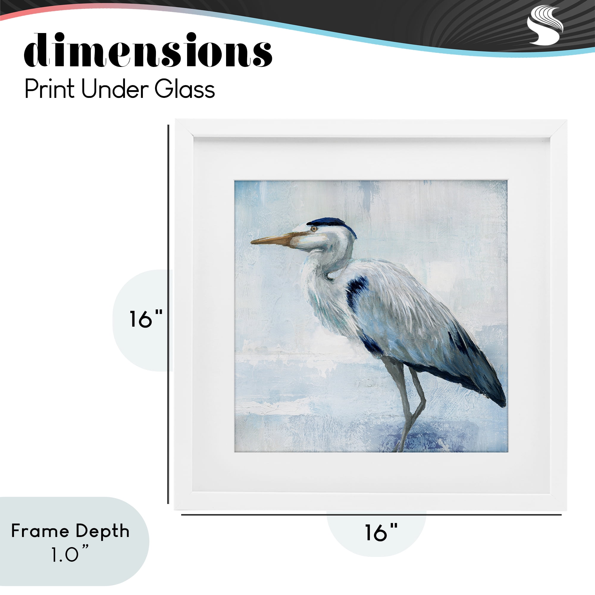 Stupell Industries Faded Blue Heron White Framed Print Under Glass, design by Nan