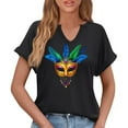 thumbnail image 6 of Kctiaxy Womens Summer Tops Carnival Print V Neck Short Sleeve Shirts Casual Loose Fitting T-Shirt Funny Graphic Festival Party Mardi Gras Shirts, 6 of 6