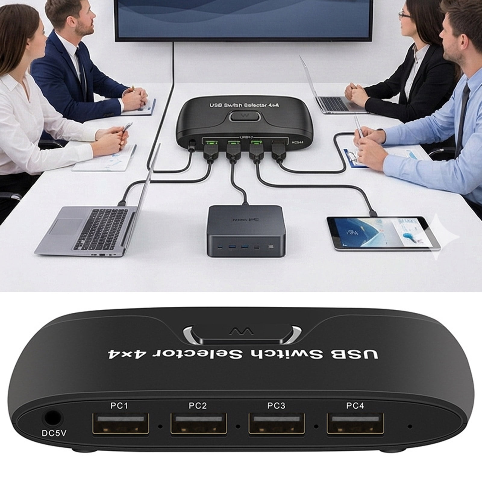 USB KVM Switcher Featuring 4 Input 4 Output Port for Seamlessly Keyboards Sharing Among Multiple Computers