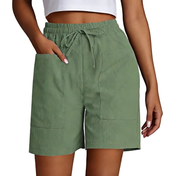 Womens High Waisted Shorts Summer 2026 Drawstring Solid Wide Leg Bermuda Shorts with Pockets Stretch Casual Comfy Workout Beach Shorts