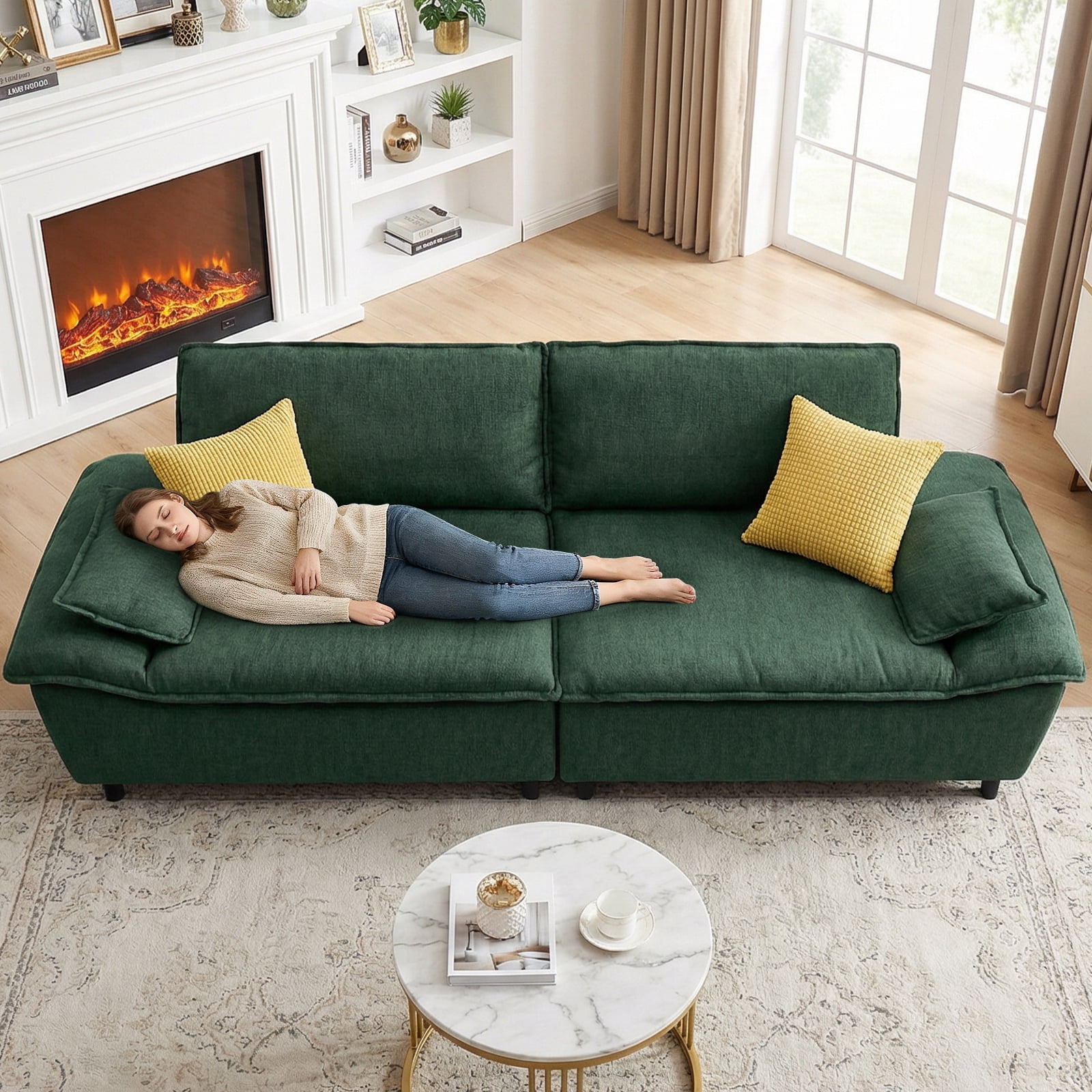 Advwin 114" Oversized Sectional Sofa, Luxury Sailboat Cloud Couch with Adjustable Backrest, Extra Deep Lounge Seating & Wide Arms for Modern Living Room, Dark Green