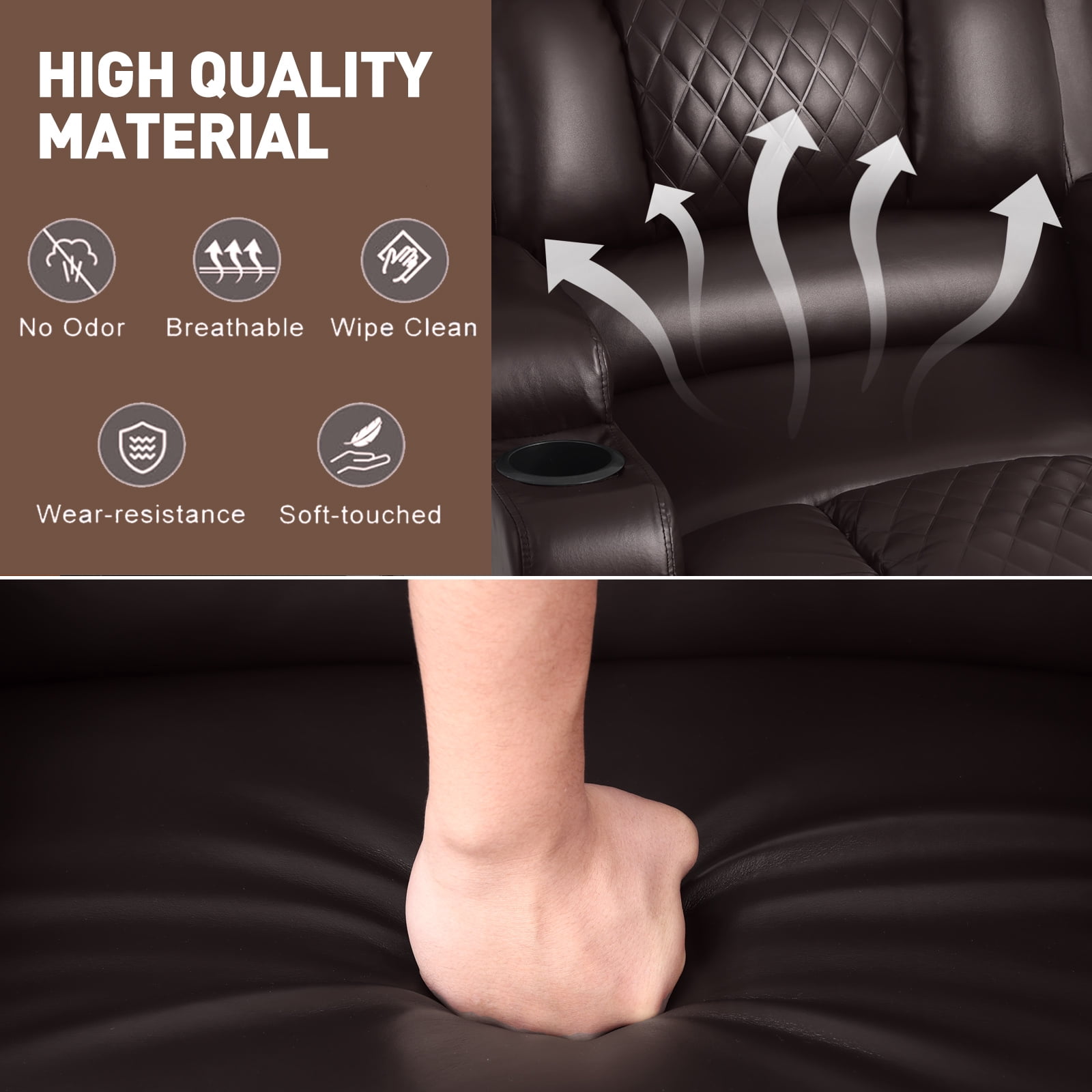 COSVALVE Electric Massage Heating Manual Recliner Chair Armchair Ergonomic Single Sofa with Remote Control, 2 Cup Holders (Brown)