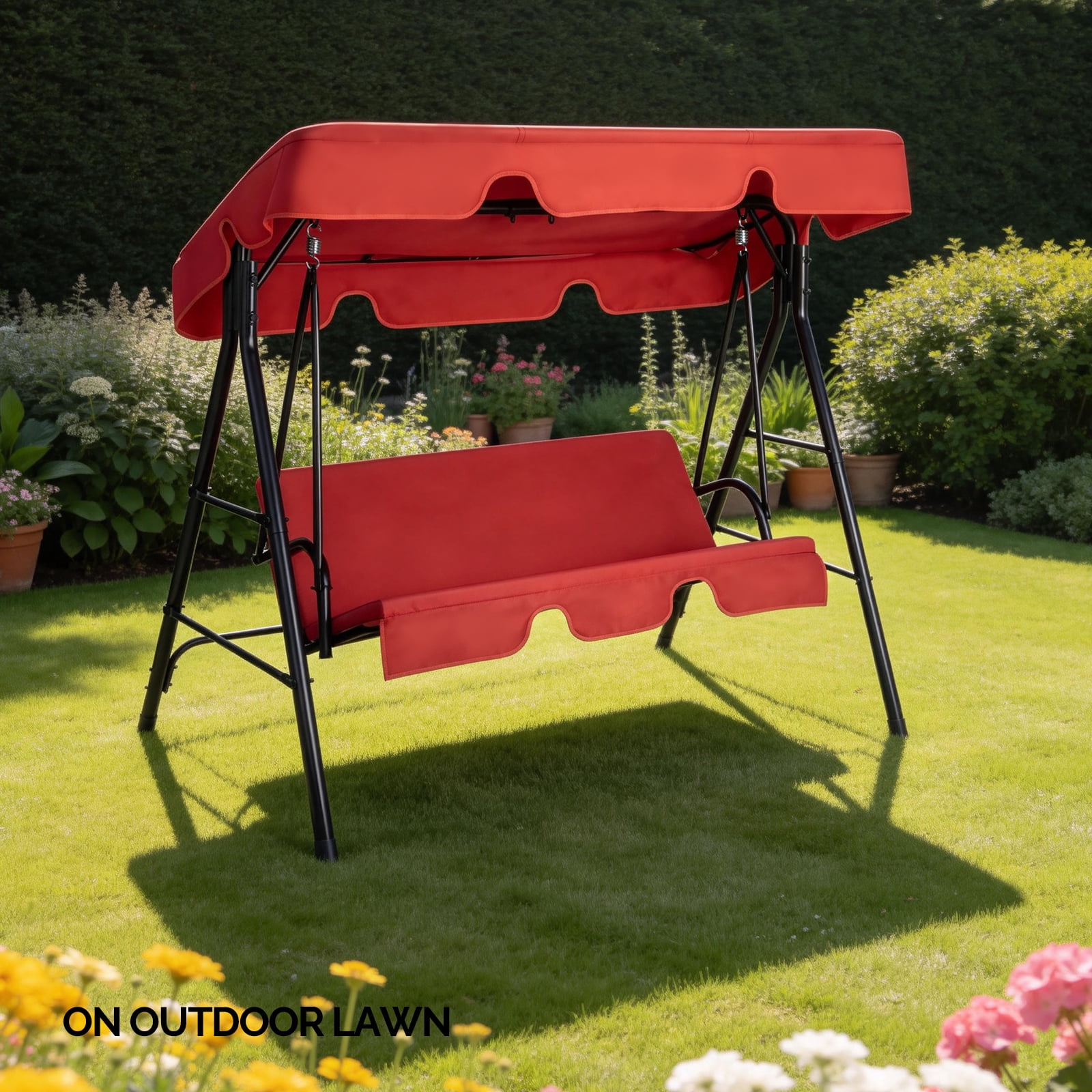 Outdoor Swing Set with Cushion & Sunshade Canopy 250KG Weight Capacity Iron Frame Oxford Cloth Patio Swing for Garden Backyard Balcony
